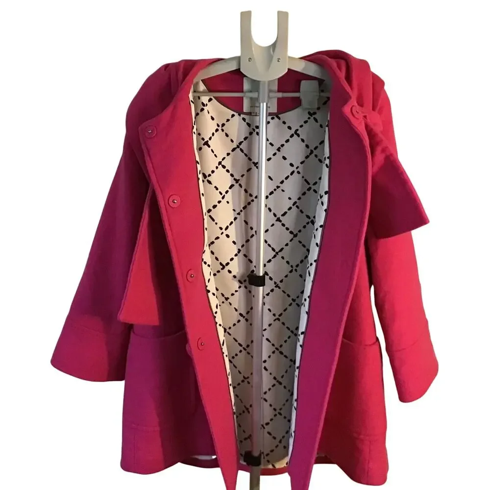 Kate Spade NY Hot Pink Bow Neck Wool Blend Coat Women’s Size M